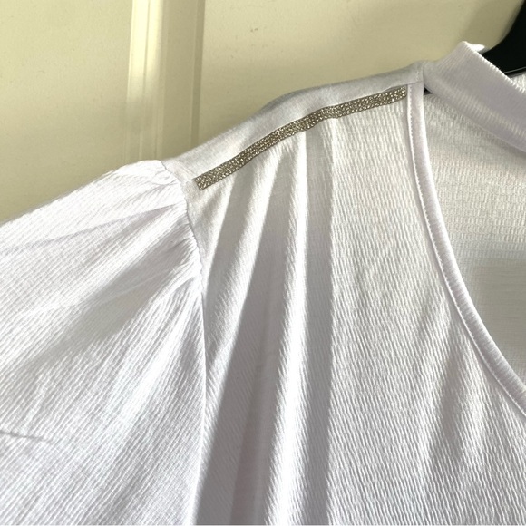 Louise Paris Bling Rhinestone V-Neck Dressy White Top, 3X - Picture 2 of 4